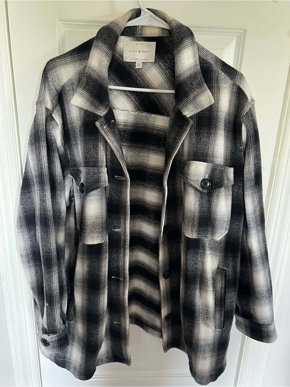 Lucky Brand Black & White Plaid Lightweight Shacket